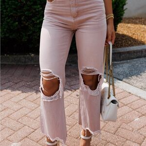 Stylish Pink Distressed Women Jeans